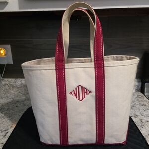 L.L. Bean Boat And Tote Stiff Canvas Tote Bag with Red Accents